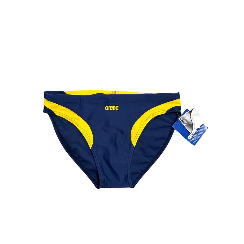 Arena Mens Navy Yellow AST 2102 Swim Briefs Trunks Size 34 NWT